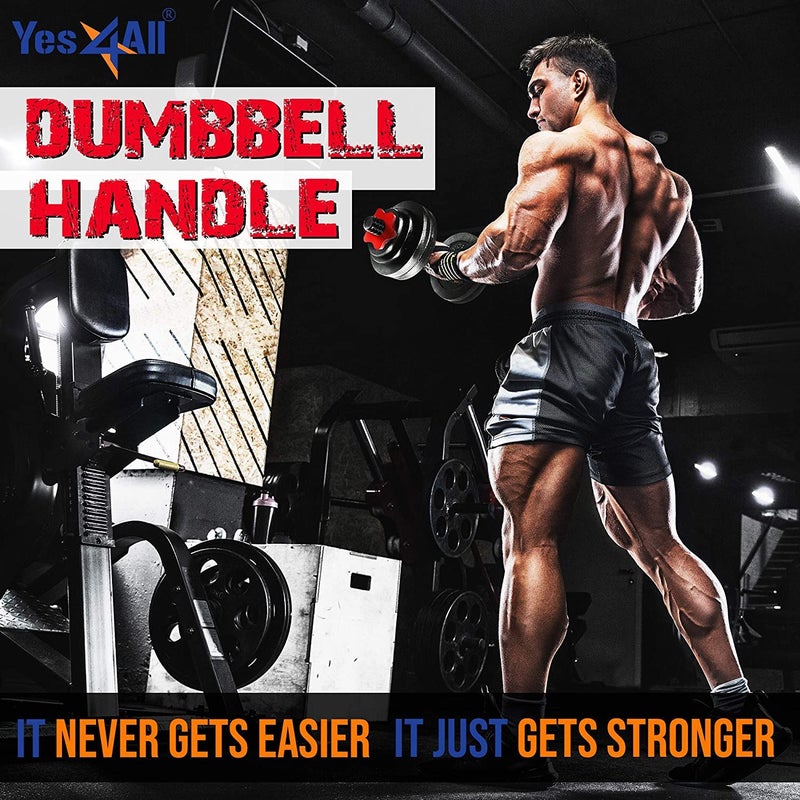 Yes4All Pair of Threaded Dumbbell Handles, Dumbbell Bar with Collars, Chrome/Rubber Grip, Fit 1 Inch Plates, Weight Bar Connector 14 Inches - Black - Image 4
